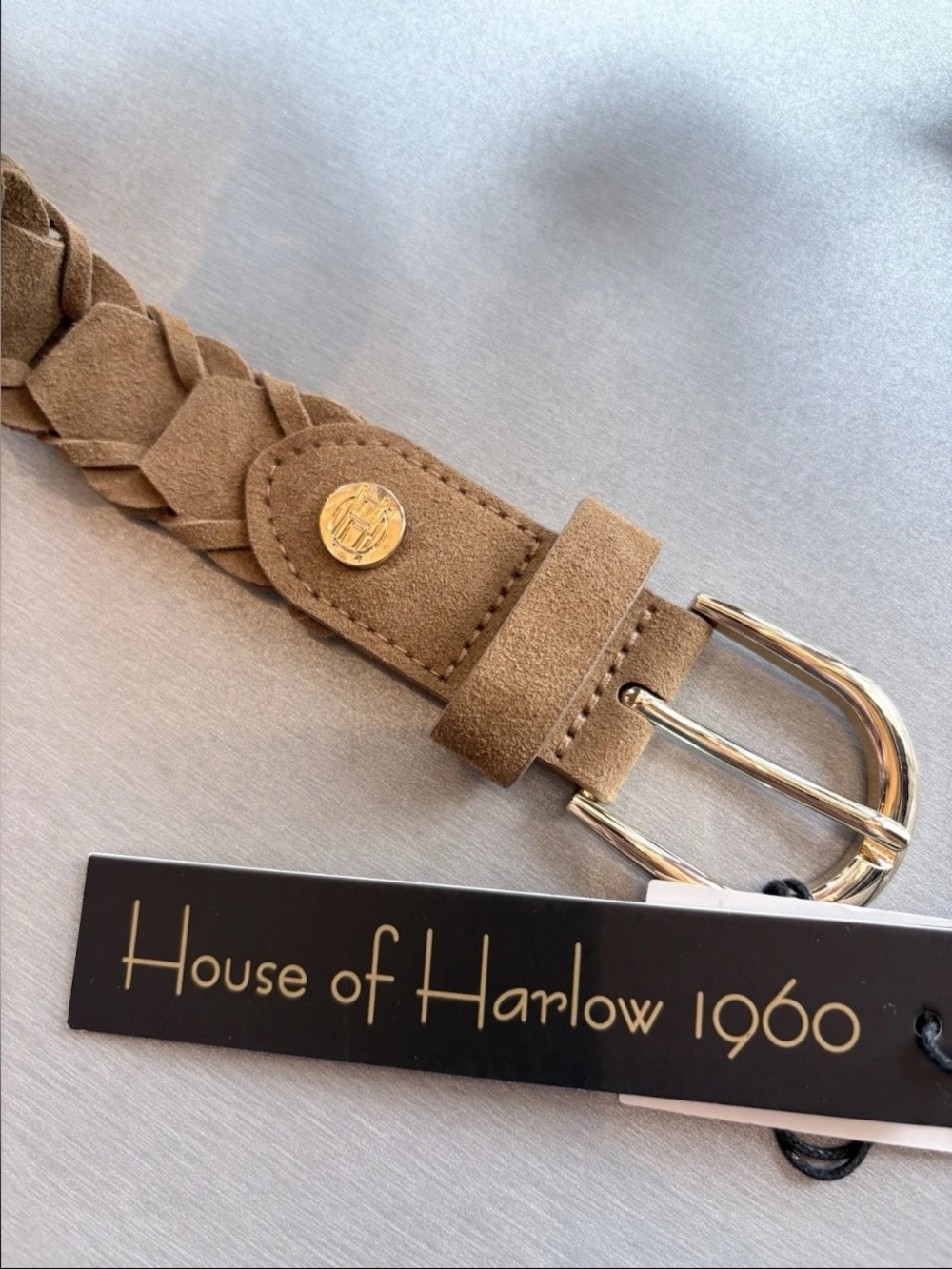 House of Harlow 1960 Women’s Caramel Braided Belt Adjustable Buckle Size M NWT - Picture 2 of 7